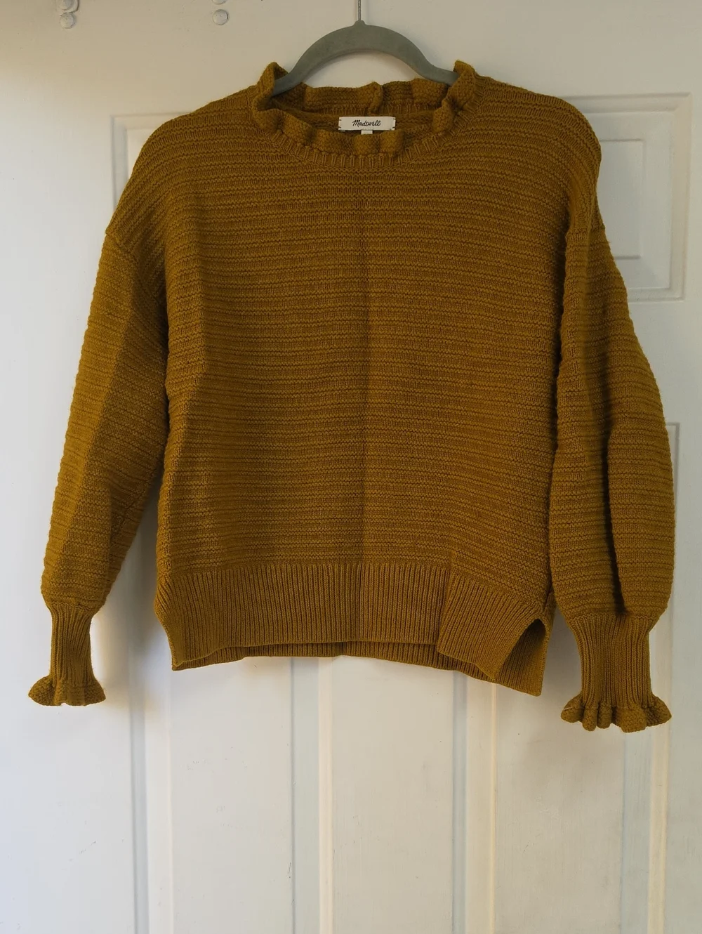 MADEWELL  Ruffle Merino Wool Blend Sweater Gold